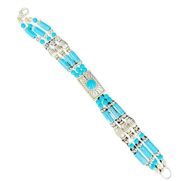 Premier Designs Bracelet Three Strands Blue Multi-Shape Beads Silver Plated 7.5" - Picture 4 of 13